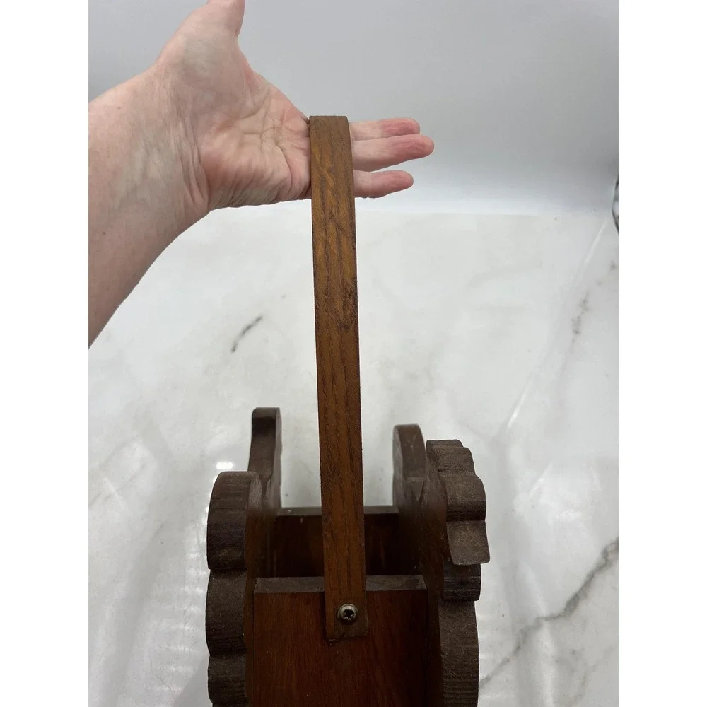 VTG Wooden Chicken Basket Hen Shaped Farmhouse Decorative Caddy Brown Rustic